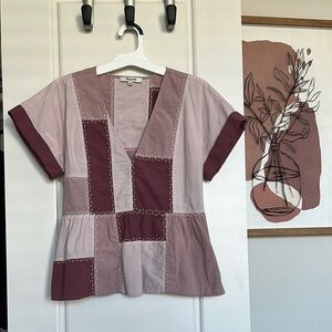 Madewell Peplum Blouse with Cuffed Sleeves in Pink and Purple